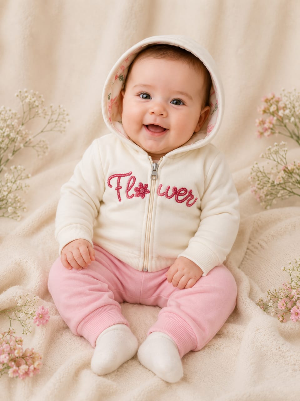 Conjunto Bebê Pequena Flor com Capuz