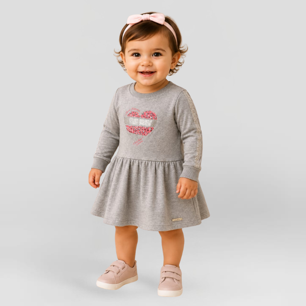 Vestido Infantil Pequeno Coração com Brilho