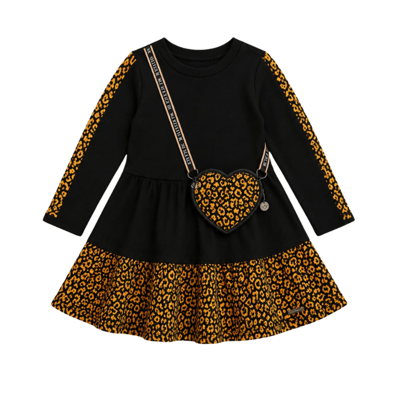 Vestido Infantil Pequena Onça com Bolsa Coração