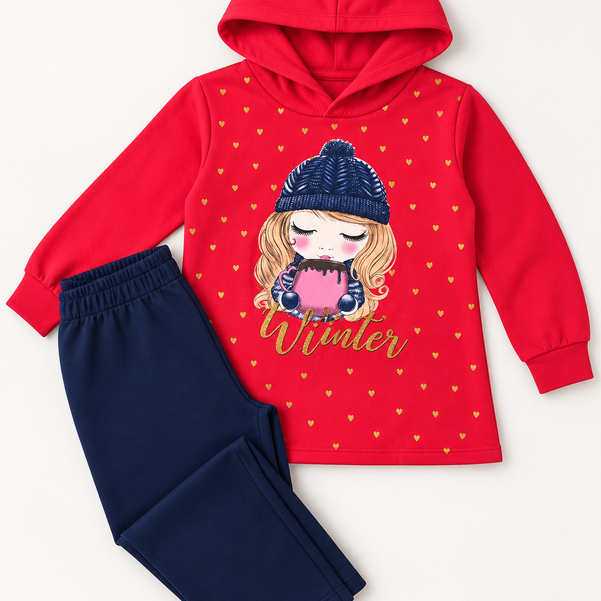 Conjunto Infantil Menina Winter – Vermelho e Marinho | 8 anos ❤️❄️