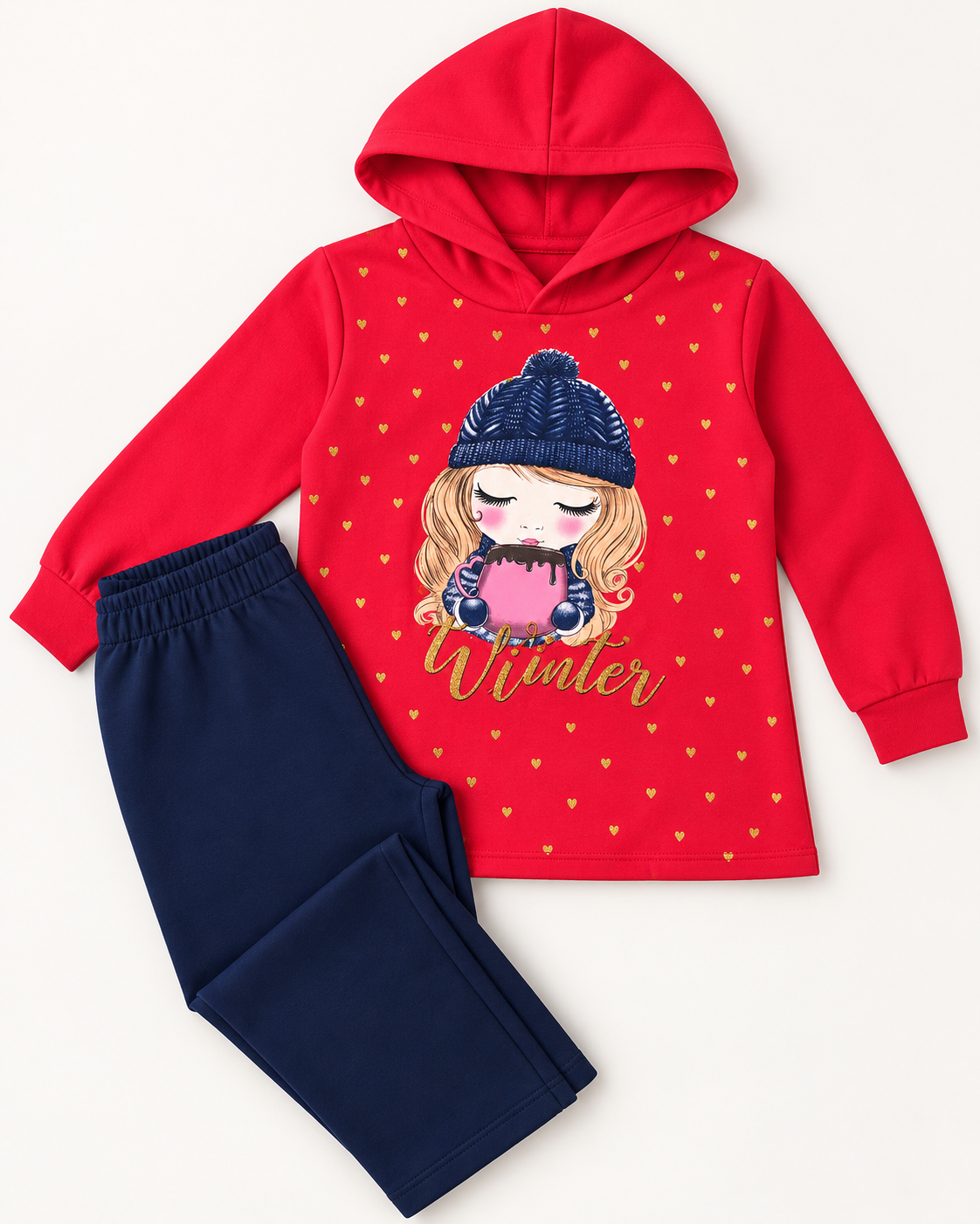 Conjunto Infantil Menina Winter – Vermelho e Marinho | 8 anos ❤️❄️