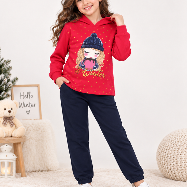 Conjunto Infantil Menina Winter – Vermelho e Marinho | 8 anos ❤️❄️