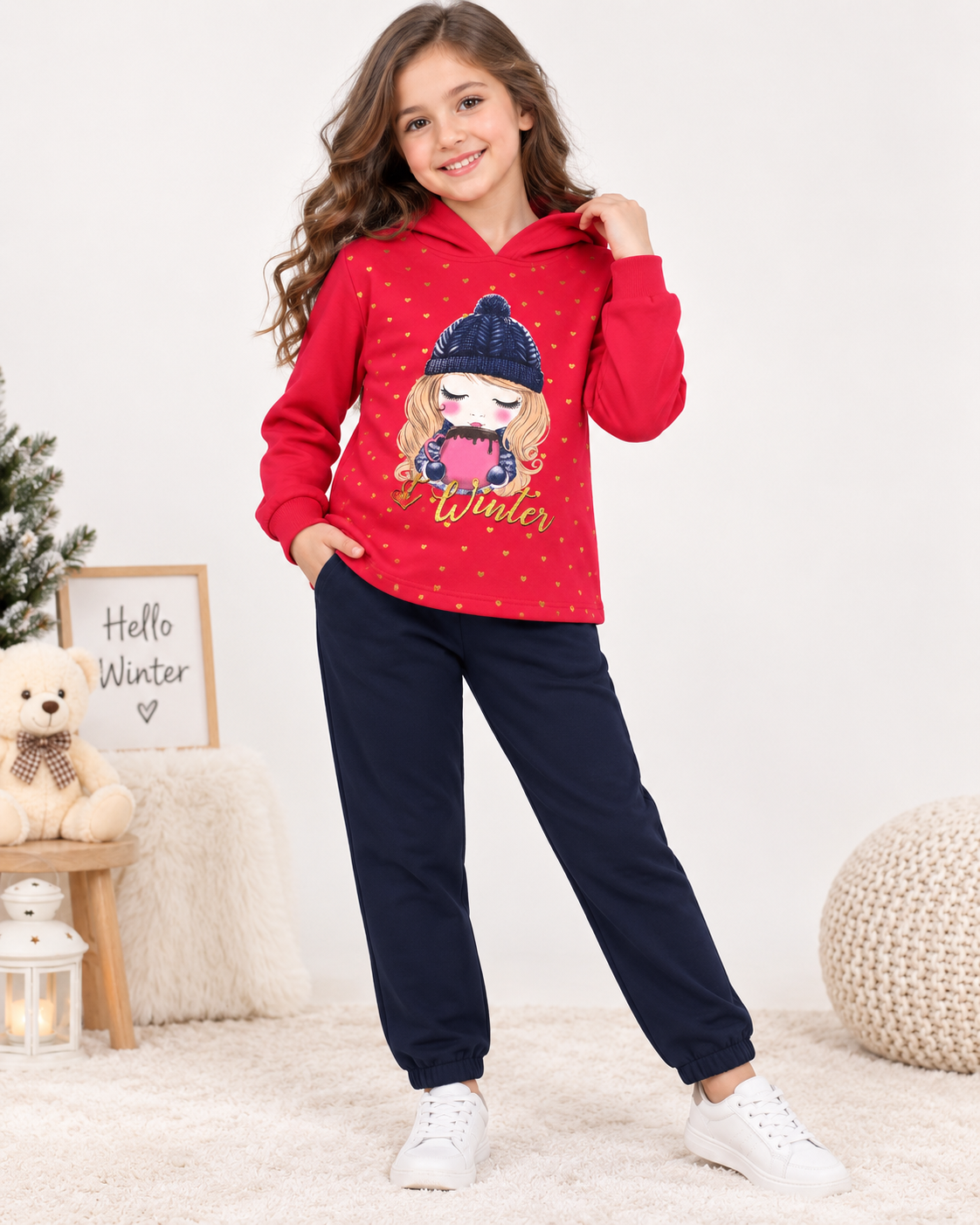 Conjunto Infantil Menina Winter – Vermelho e Marinho | 8 anos ❤️❄️