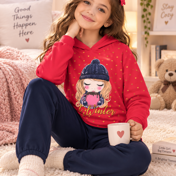 Conjunto Infantil Menina Winter – Vermelho e Marinho | 8 anos ❤️❄️
