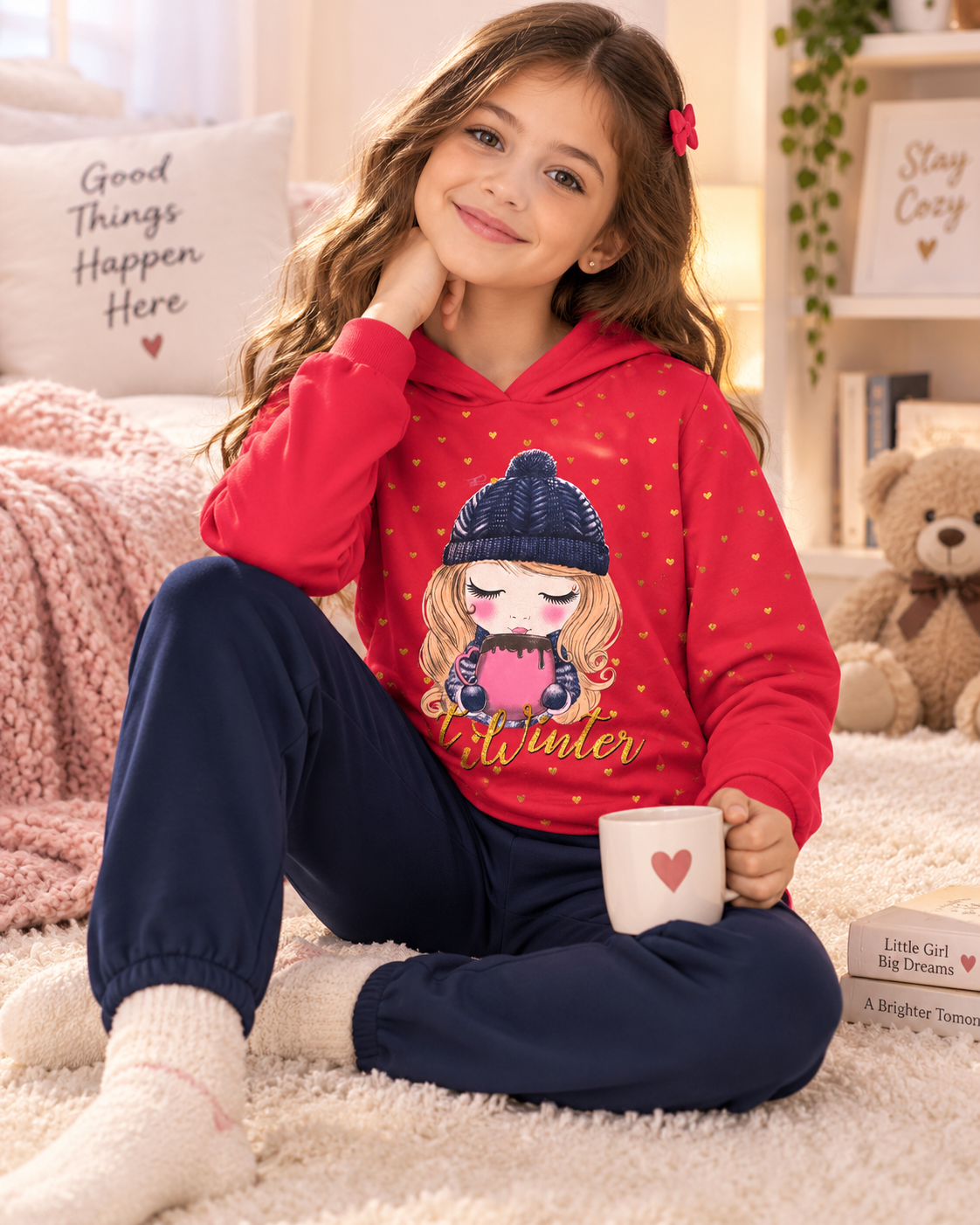 Conjunto Infantil Menina Winter – Vermelho e Marinho | 8 anos ❤️❄️