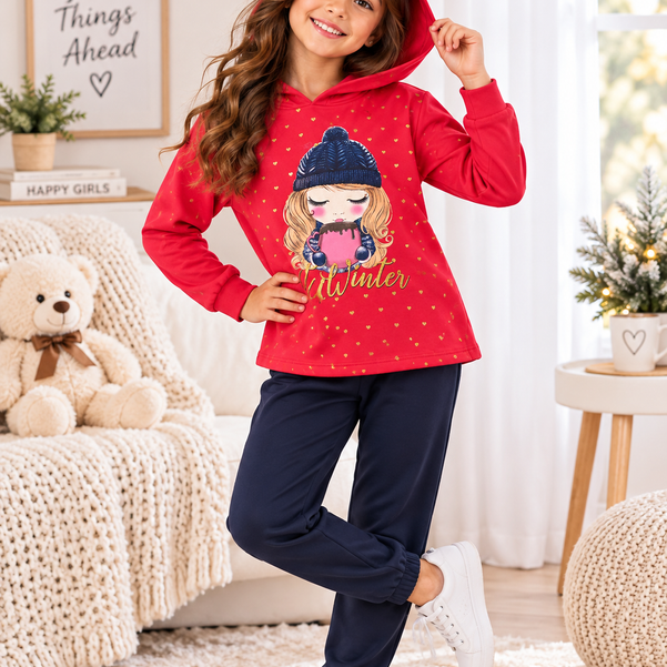 Conjunto Infantil Menina Winter – Vermelho e Marinho | 8 anos ❤️❄️