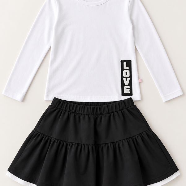 Conjunto Infantil Menina Love – Branco e Preto | 10 anos 🤍🖤