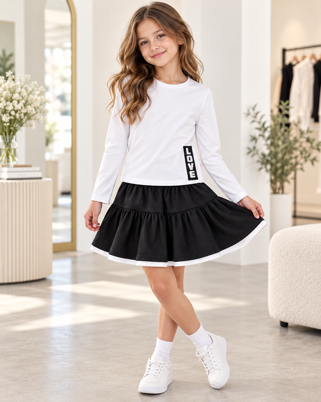Conjunto Infantil Menina Love – Branco e Preto | 10 anos 🤍🖤