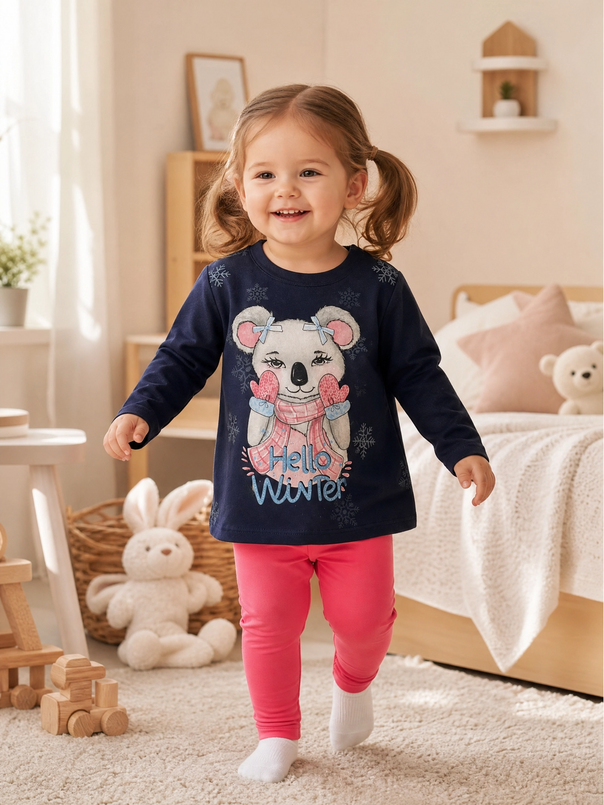 Conjunto Infantil Hello Winter com Blusa Estampada e Calça Legging