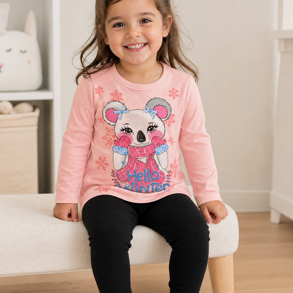 Conjunto Infantil Hello Winter com Blusa Estampada e Calça Legging