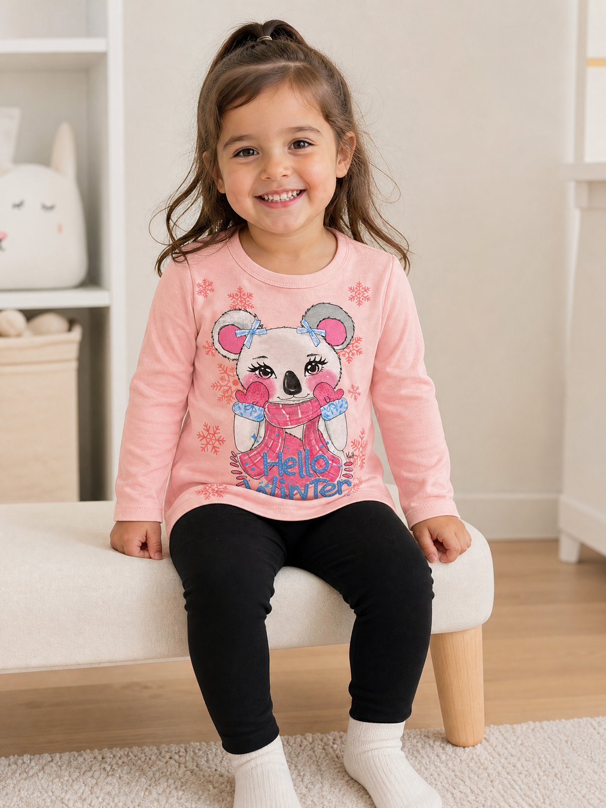 Conjunto Infantil Hello Winter com Blusa Estampada e Calça Legging