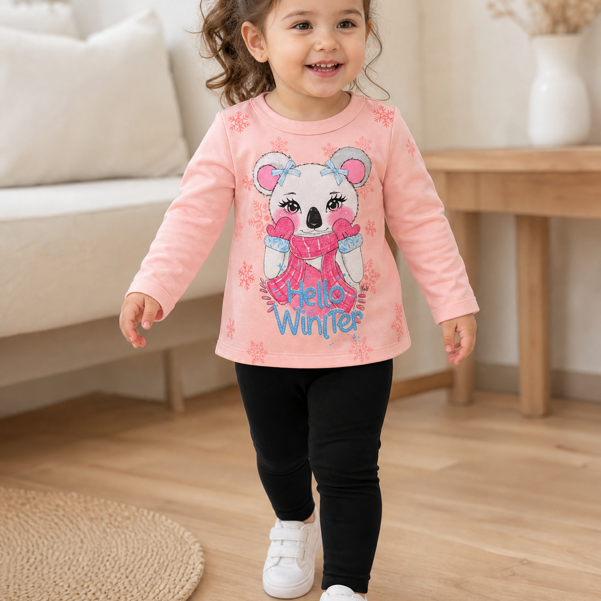 Conjunto Infantil Hello Winter com Blusa Estampada e Calça Legging