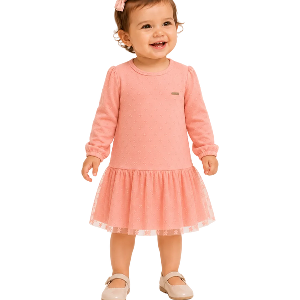 Vestido Infantil Doce Encanto com Tule Floral