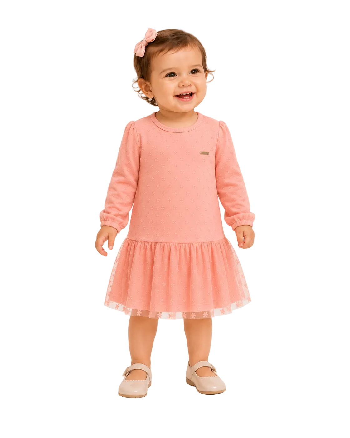 Vestido Infantil Doce Encanto com Tule Floral