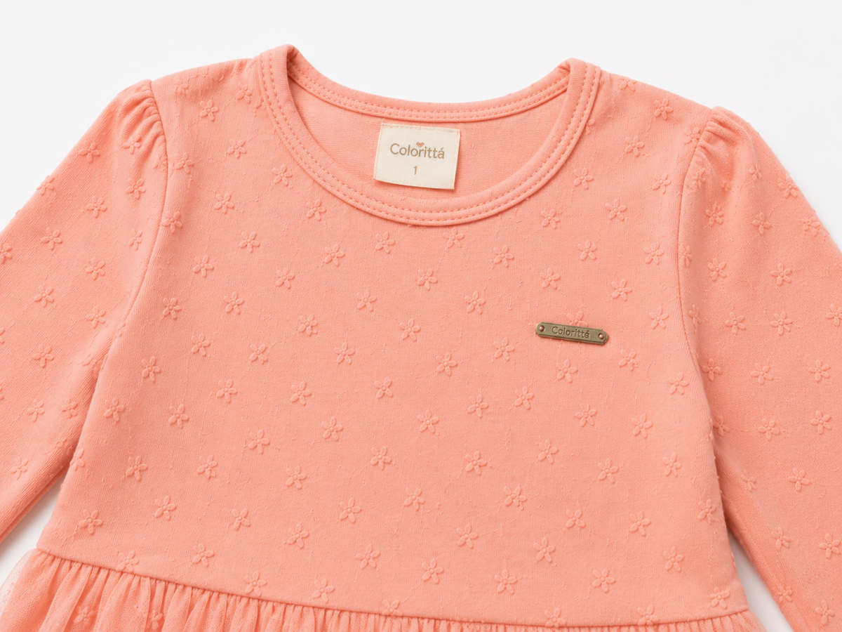 Vestido Infantil Doce Encanto com Tule Floral