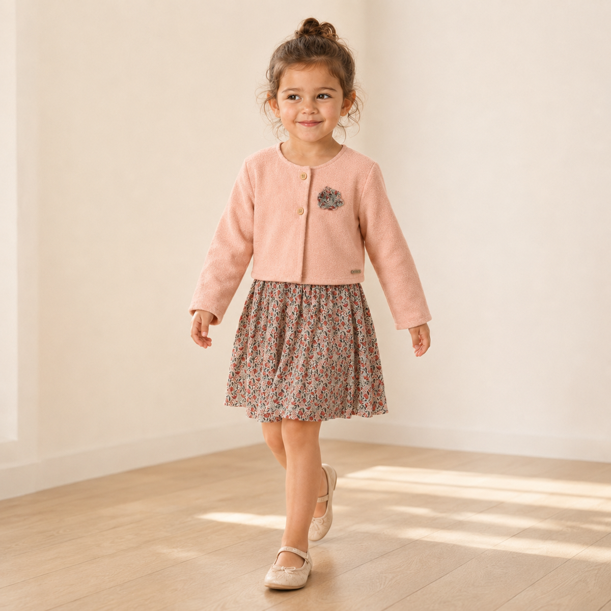 Vestido Infantil Jardim de Outono com Casaquinho