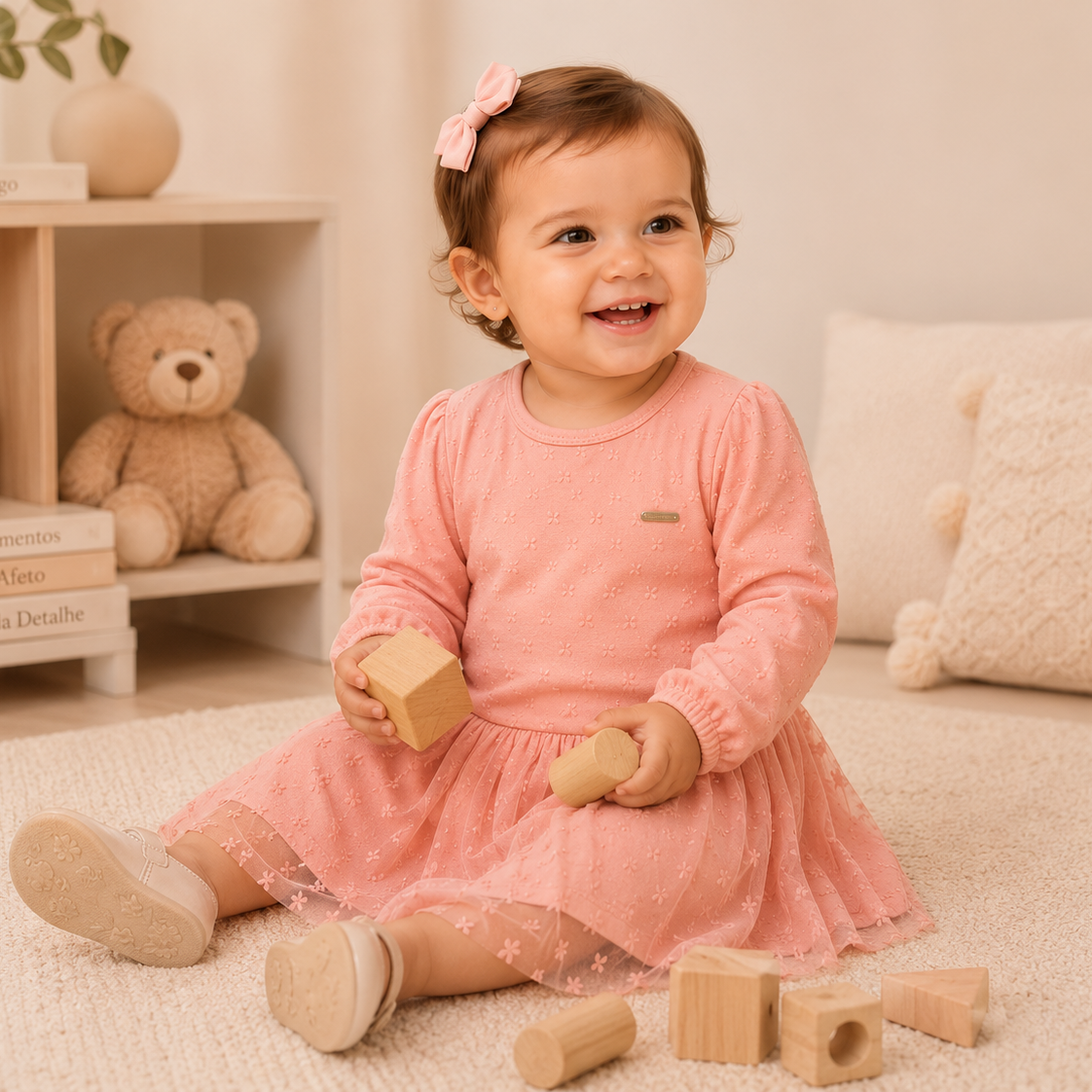 Vestido Infantil Doce Encanto com Tule Floral
