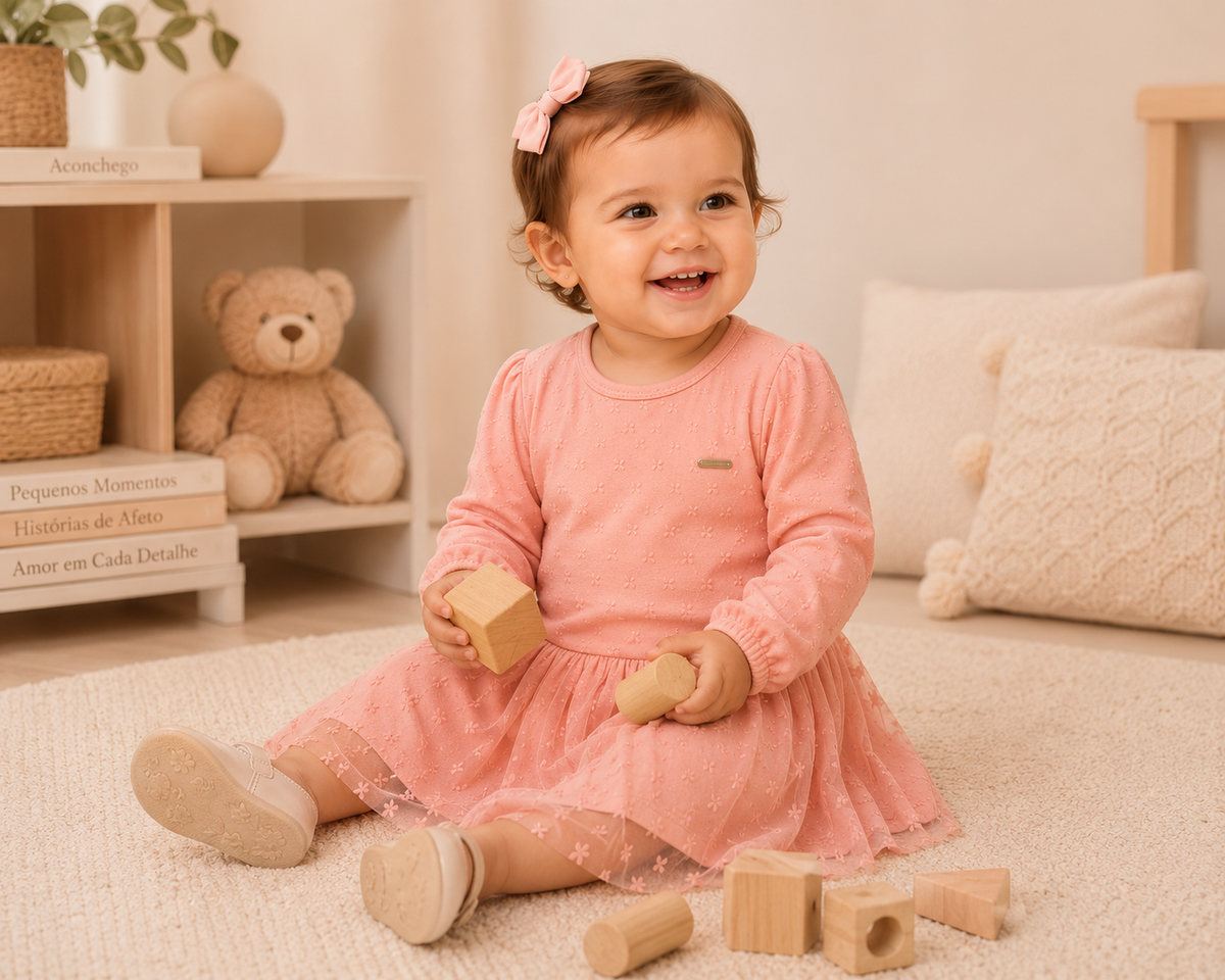 Vestido Infantil Doce Encanto com Tule Floral