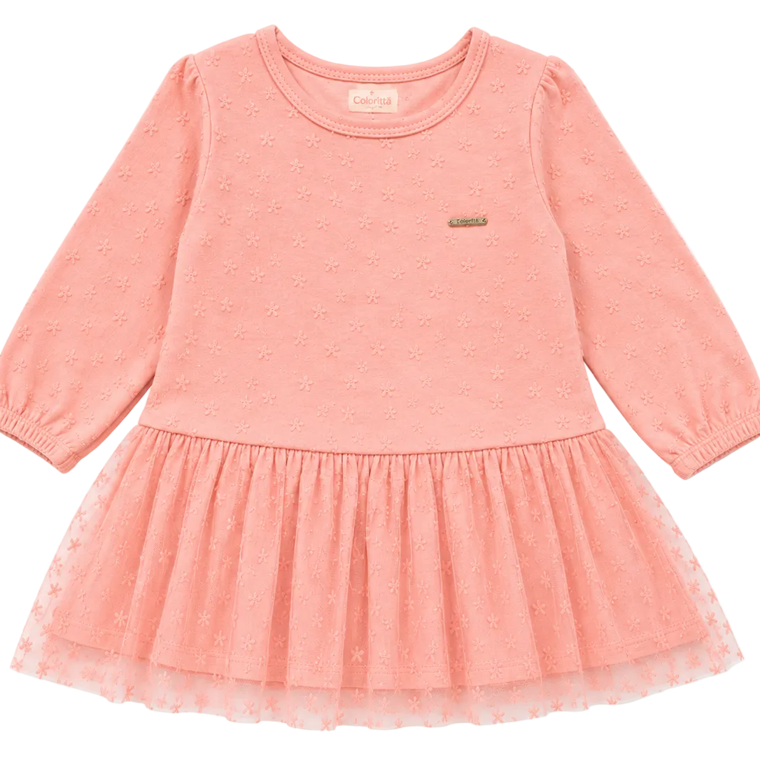 Vestido Infantil Doce Encanto com Tule Floral