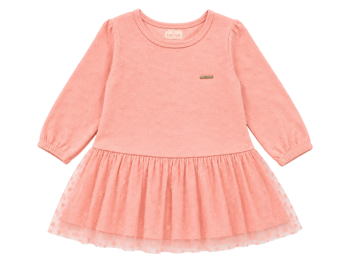 Vestido Infantil Doce Encanto com Tule Floral